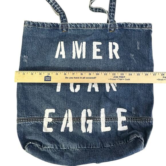 American Eagle Tote Shoulder Bag Distressed Denim New - Picture 3 of 8